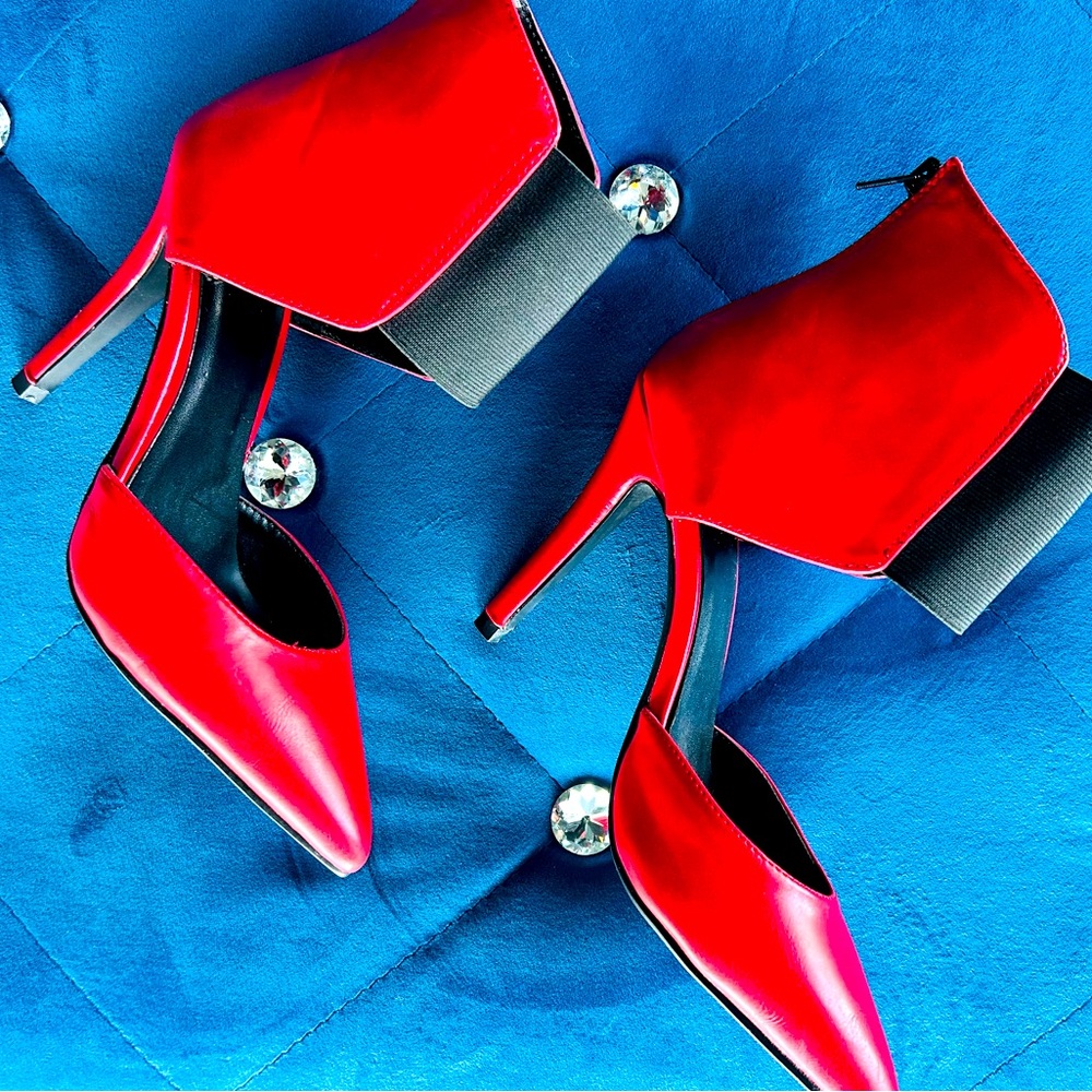 Sexy red ankle strap heels